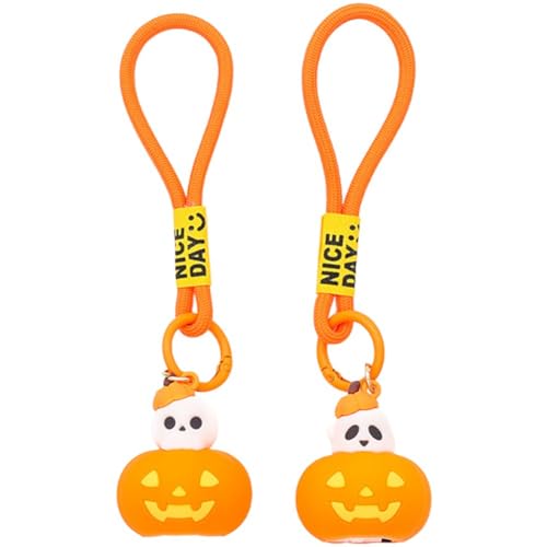 2pcs Pumpkin Lamp Keychains Light Up Halloween Keyrings Key Pendents for Backpack Handbag Wallet Hanging Decoration