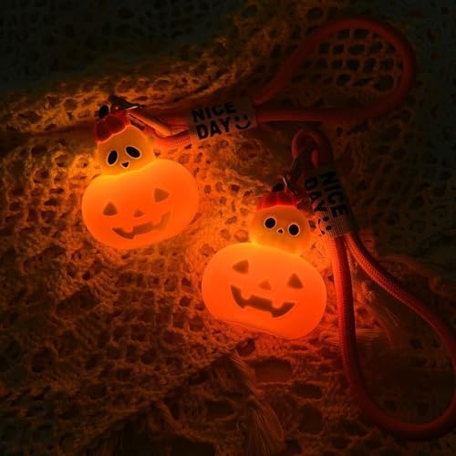 2pcs Pumpkin Lamp Keychains Light Up Halloween Keyrings Key Pendents for Backpack Handbag Wallet Hanging Decoration