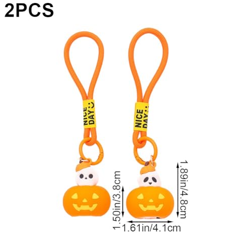 2pcs Pumpkin Lamp Keychains Light Up Halloween Keyrings Key Pendents for Backpack Handbag Wallet Hanging Decoration