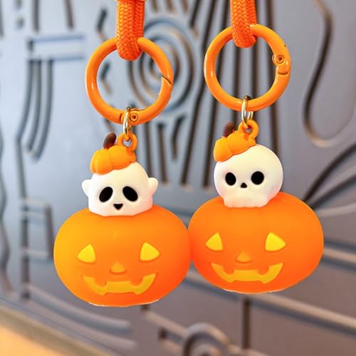 2pcs Pumpkin Lamp Keychains Light Up Halloween Keyrings Key Pendents for Backpack Handbag Wallet Hanging Decoration