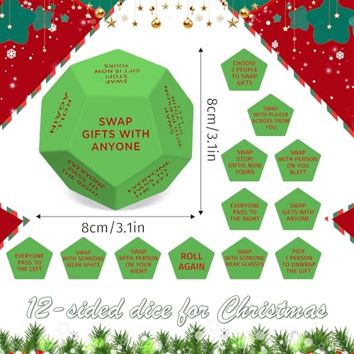 Santa Swap Gift Exchange Dice, 3 * 3in Exchange Gifts Family Game, Christmas Stocking Stuffers Gift Exchange Dice Games for Everyone, Gifts for Xmas, Birthday, Party and Family Night, Holiday