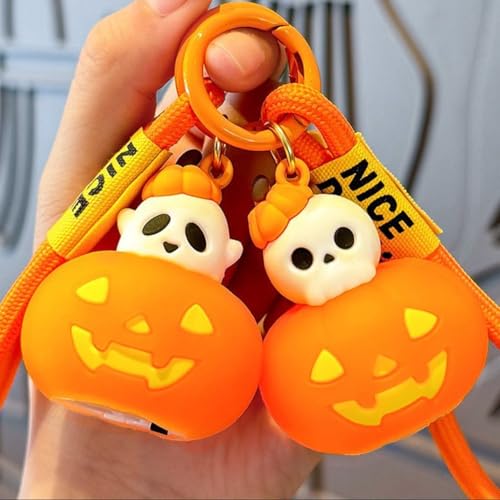2pcs Pumpkin Lamp Keychains Light Up Halloween Keyrings Key Pendents for Backpack Handbag Wallet Hanging Decoration