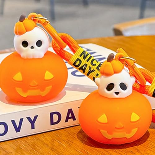 2pcs Pumpkin Lamp Keychains Light Up Halloween Keyrings Key Pendents for Backpack Handbag Wallet Hanging Decoration