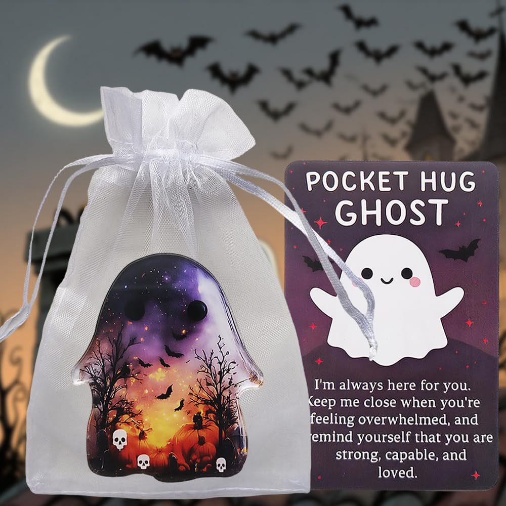 Ghost Pocket Cards, Pockets Hug Ghost with Encouragement Card Cute Mini Charm, Inspirational Gift for Friends, Emotional Support Token, Small Decorative Keepsake 1PC