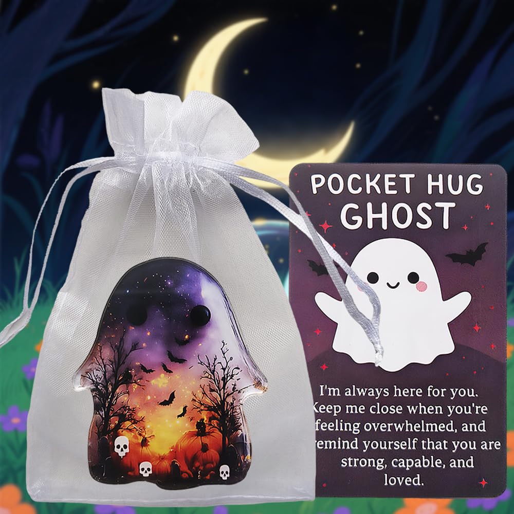 Ghost Pocket Cards, Pockets Hug Ghost with Encouragement Card Cute Mini Charm, Inspirational Gift for Friends, Emotional Support Token, Small Decorative Keepsake 1PC