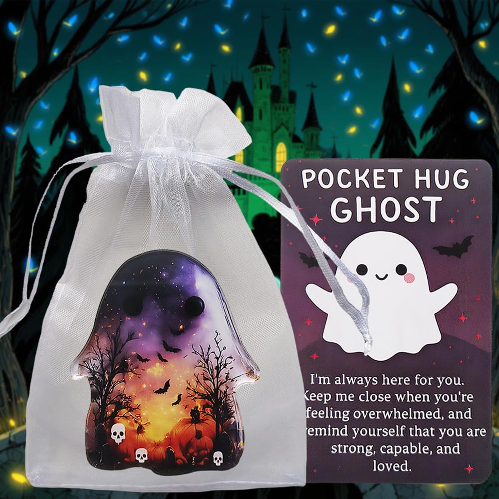 Ghost Pocket Cards, Pockets Hug Ghost with Encouragement Card Cute Mini Charm, Inspirational Gift for Friends, Emotional Support Token, Small Decorative Keepsake 1PC